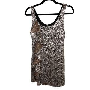 Guess Los Angeles, Size 1, Brown & Metallic Ruffle Mini Dress, Y2K, Shift, EUC